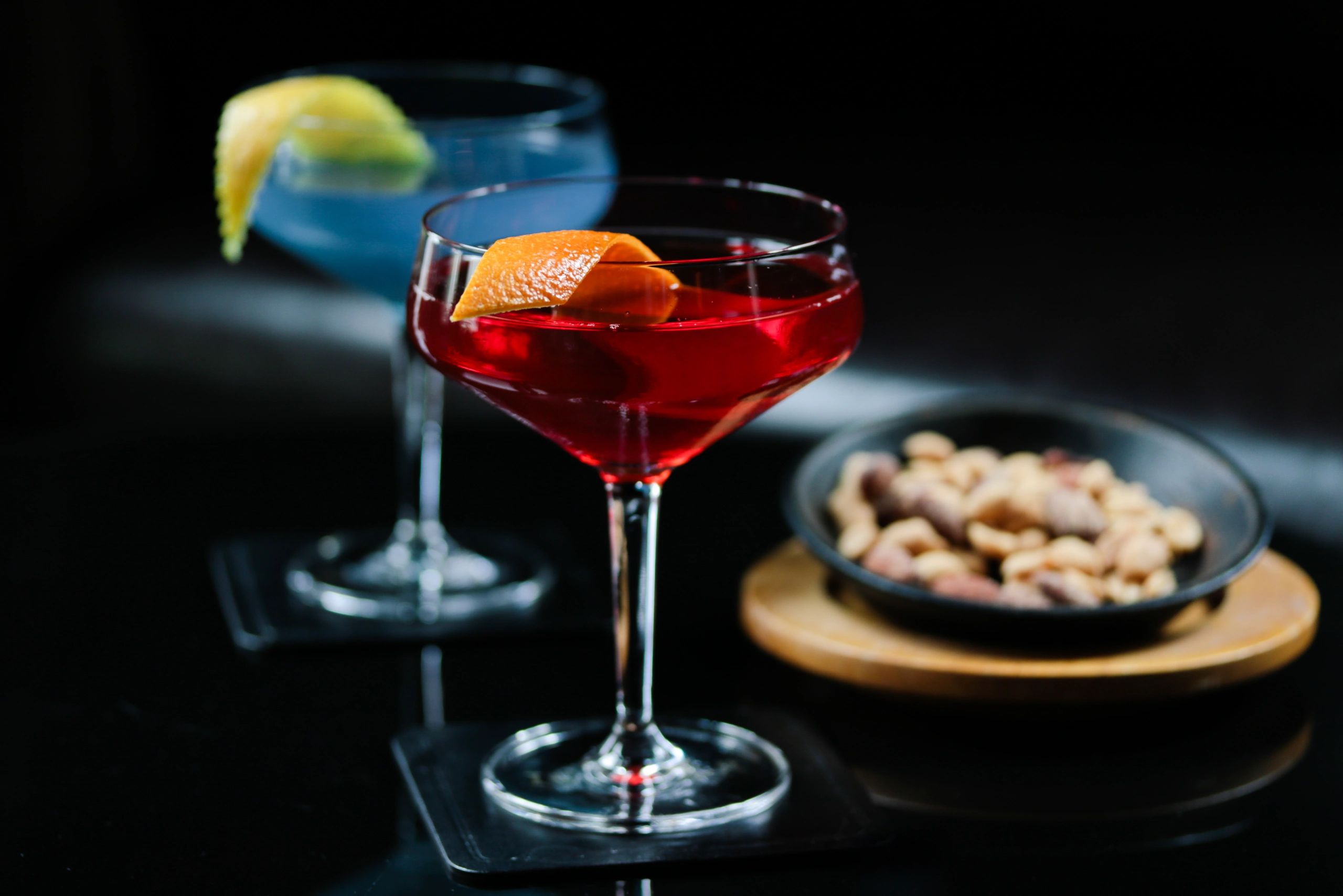 Cocktail on a bar counter with garnish