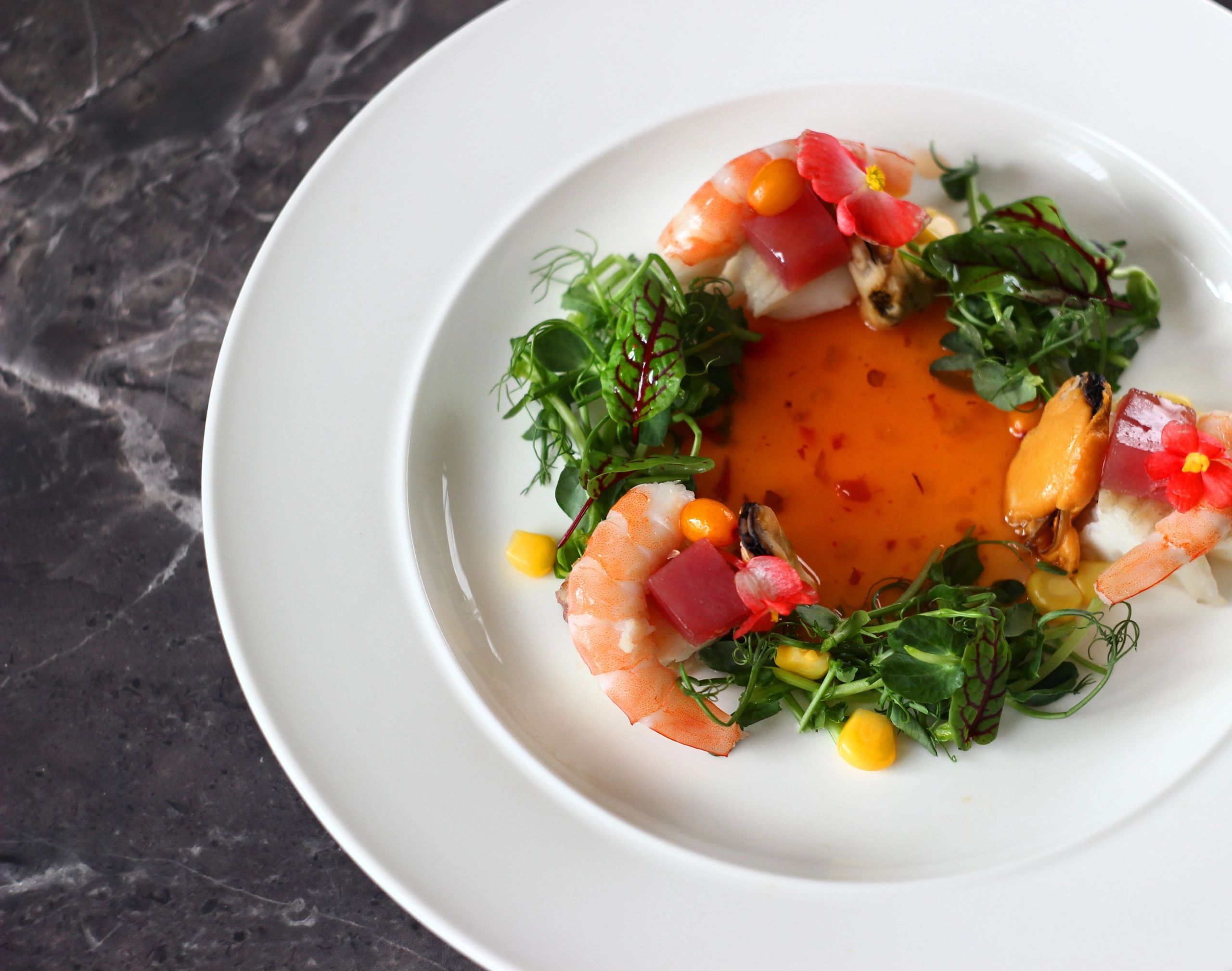 Seafood ceviche-style salad on a plate